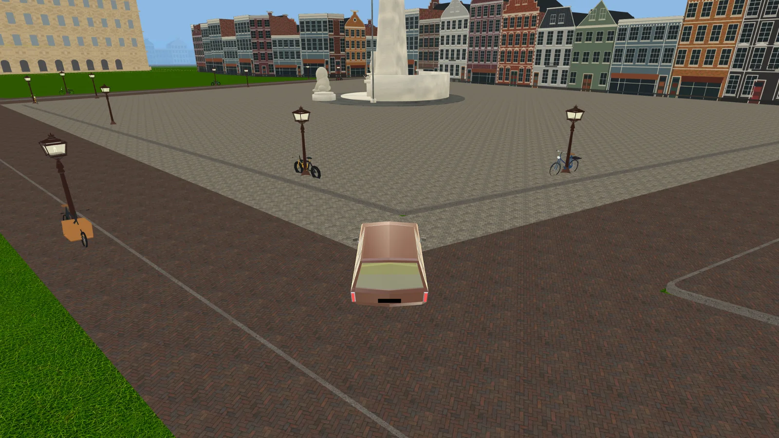 In-development gameplay view of Dam Square