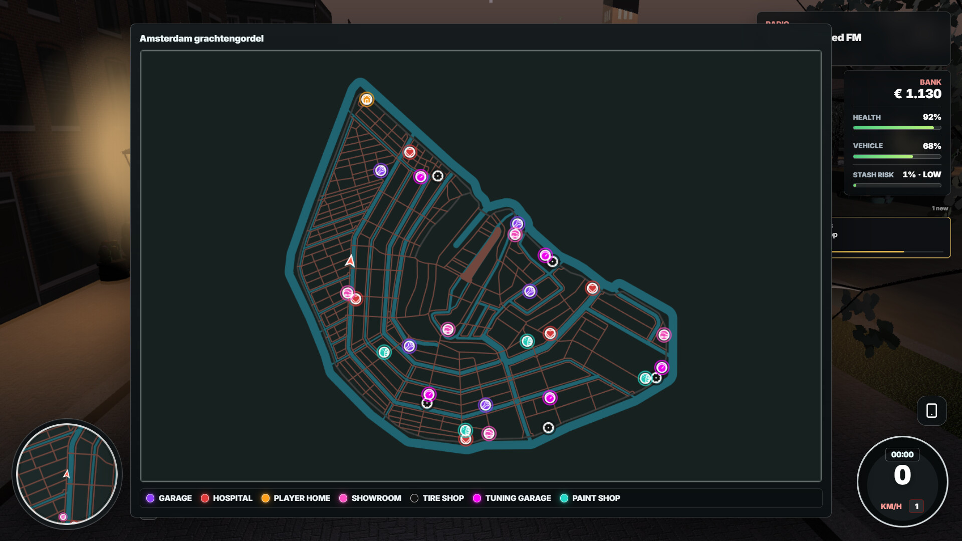 The playable Amsterdam canal-belt map